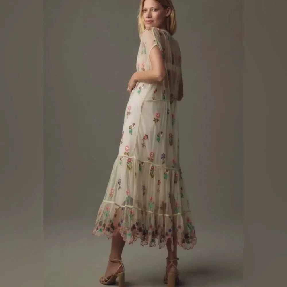 Anthropologie Bl-nk Sheer Floral Embroidered Overlay Duster Kimono - Picture 2 of 9